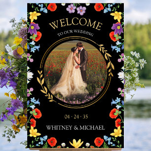 Rustic Boho Wildflower Photo Wedding Welcome Sign