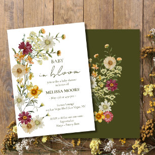 Rustic Boho Wildflower Sage Green Baby Shower Invitation