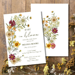 Rustic Boho Wildflower Sage Green Baby Shower Invitation