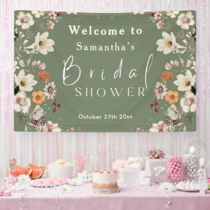 Rustic Boho Wildflower Sage Green Bridal Shower Banner