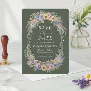 Rustic Boho Wildflower Save The Date Forest Green Invitation
