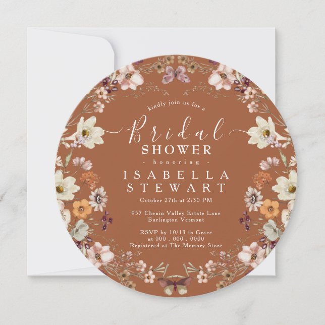 Rustic Boho Wildflower Terracotta Bridal Shower Invitation (Front)