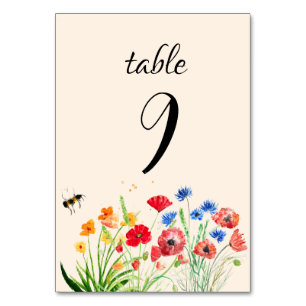 Rustic Boho Wildflower Watercolor Floral Wedding Table Number