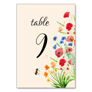 Rustic Boho Wildflower Watercolor Floral Wedding Table Number
