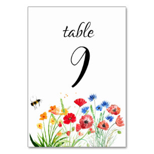 Rustic Boho Wildflower Watercolor Floral Wedding Table Number