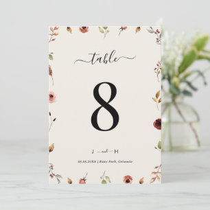 Rustic Boho Wildflowers 5x7 Wedding Table Number