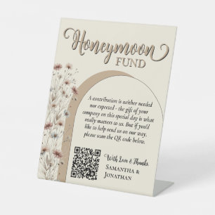 Rustic Boho Wildflowers Honeymoon Fund QR Code Pedestal Sign