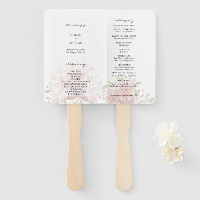 Rustic Boho Wildflowers Watercolor Program Hand Fan (Front and Back)