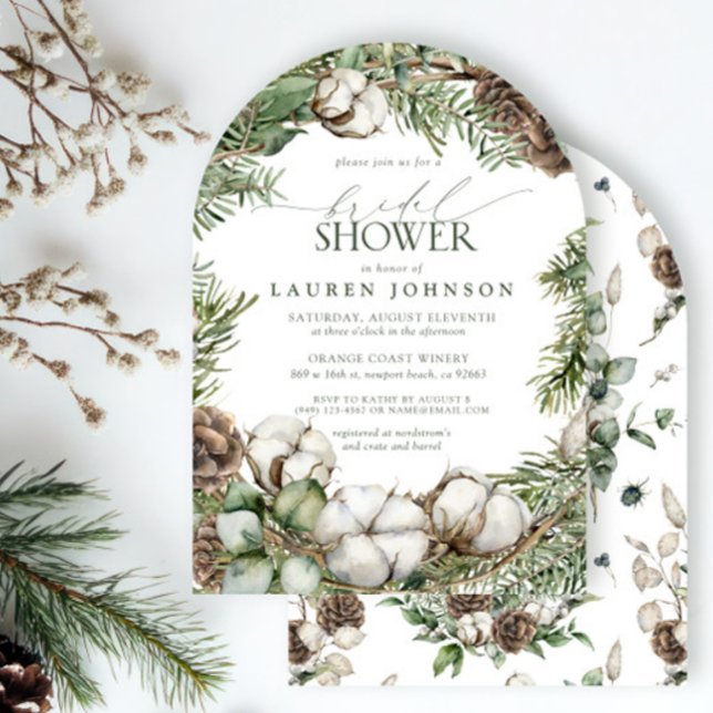 Rustic Boho Winter Greenery Pinecone Bridal Shower Invitation (Creator Uploaded)