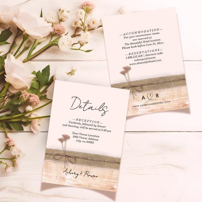 Rustic Boho Wood Blush Wildflower Wedding Details Enclosure Card (Creator Uploaded)