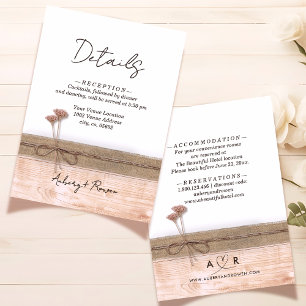 Rustic Boho Wood Blush Wildflower Wedding Details Enclosure Card