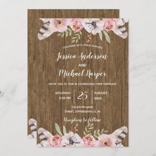 Rustic Boho Wood Floral Wedding Card