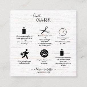 Rustic Boho Wood Watercolor Sunflower Candle Care Square Business Card