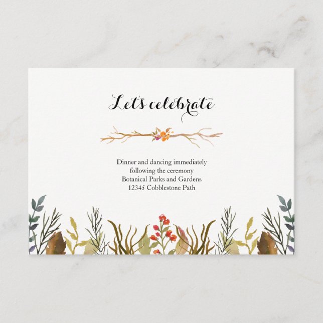 Rustic Boho Woodland Animals Watercolor Wedding Enclosure Card (Front)