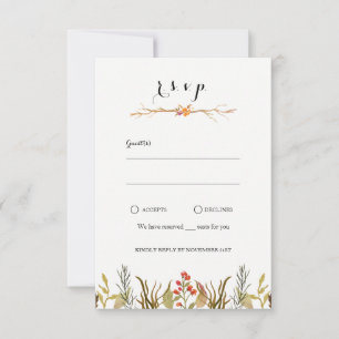 Rustic Boho Woodland Animals Watercolor Wedding RSVP Card