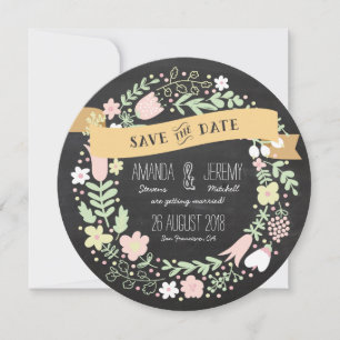 Rustic Boho Wreath Chalkboard Photo Save the Date