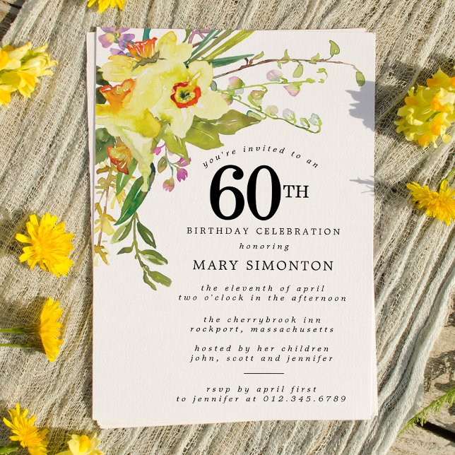 Rustic Boho Yellow Daffodil 60th Birthday Invitation (Creator Uploaded)