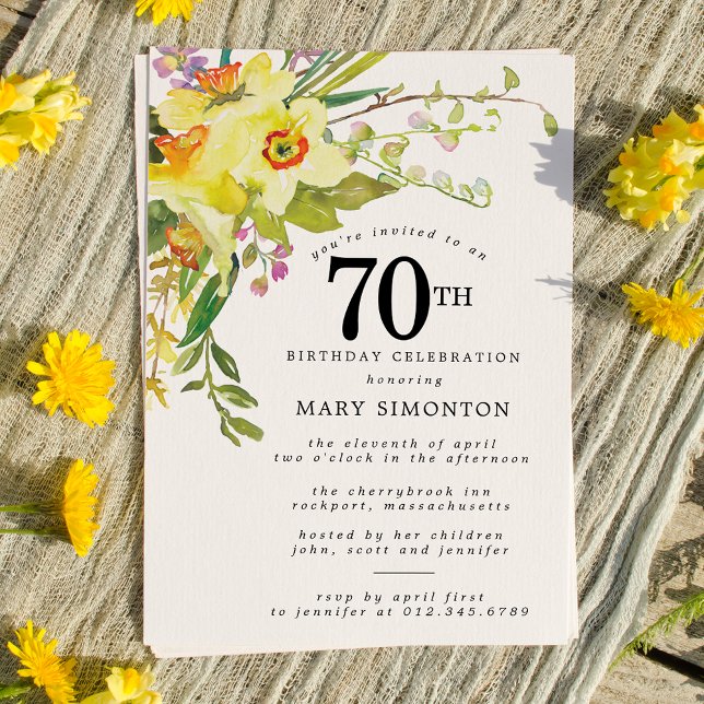 Rustic Boho Yellow Daffodil 70th Birthday Invitation (Creator Uploaded)
