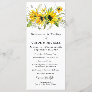 Rustic Boho Yellow Sunflowers Floral Wedding Programme