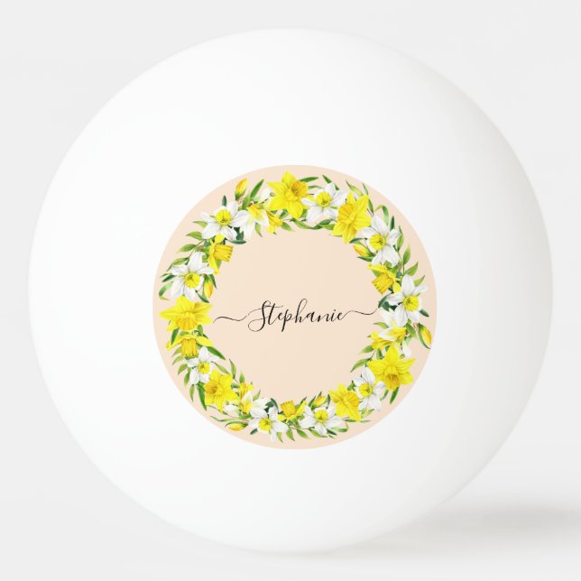 Rustic Boho Yellow Watercolor Daffodil Custom  Ping Pong Ball (Front)