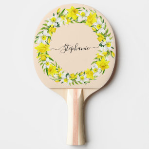 Rustic Boho Yellow Watercolor Daffodil Custom  Ping Pong Paddle