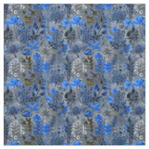 Rustic Bold Navy Blue Botanical Vintage Floral Fabric