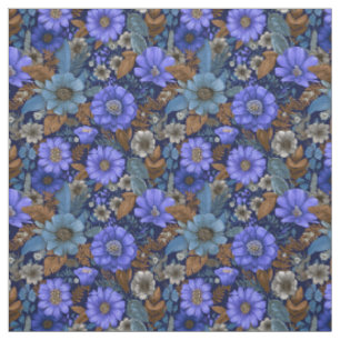 Rustic Bold Navy Blue Botanical Vintage Floral Fabric