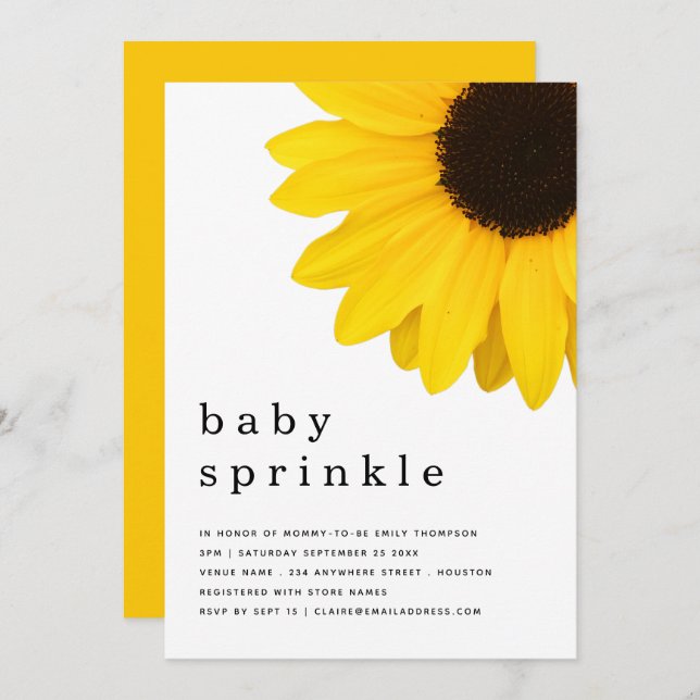 Rustic Bold Yellow Sunflower Baby Sprinkle Shower Invitation (Front/Back)