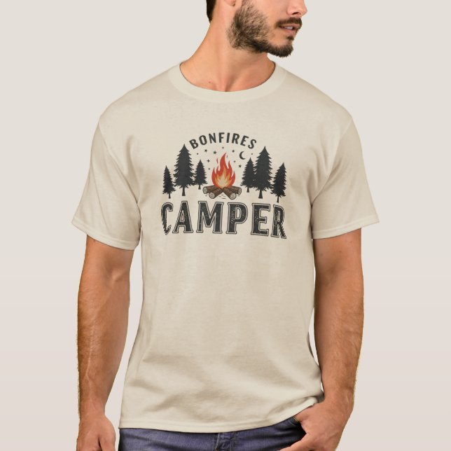 Rustic Bonfires Camper Night Forest Design T-Shirt (Front)