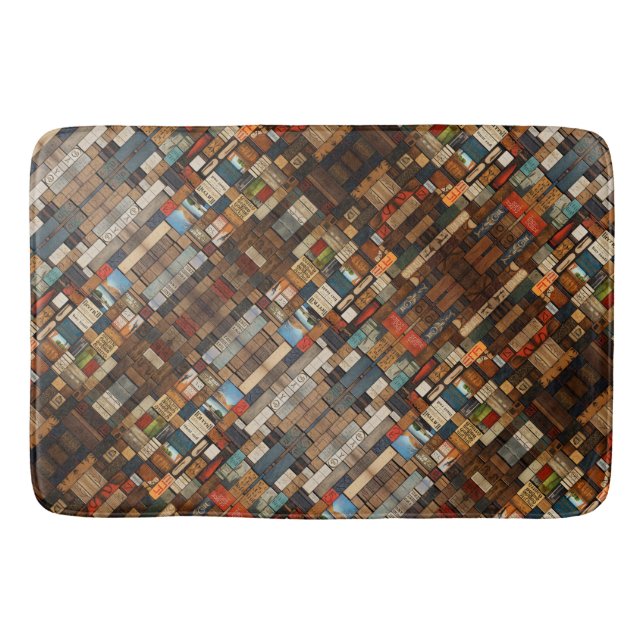 Rustic Book and Sign Typography Art Collage Bath Mat (Front)