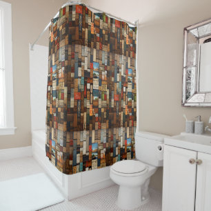 Rustic Book and Sign Typography Art Collage Shower Curtain