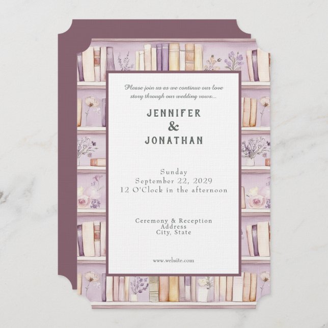 Rustic Book Lovers Print Wedding Invitation (Front/Back)