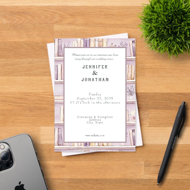 Rustic Book Lovers Print Wedding Invitation (Insitu (Invitation Card))