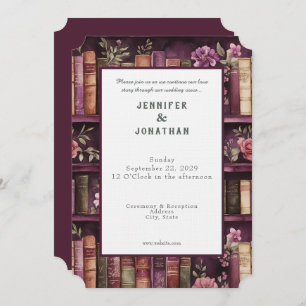 Rustic Book Lovers Print Wedding Invitation
