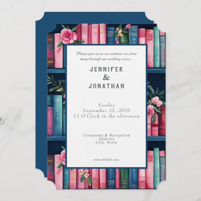 Rustic Book Lovers Print Wedding Invitation (Front/Back)