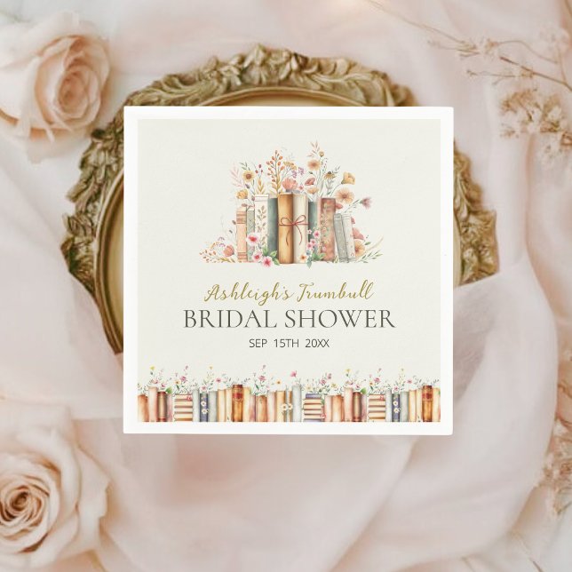 Rustic Book-Theme Floral Bridal Shower Party Napkin (Creator Uploaded)