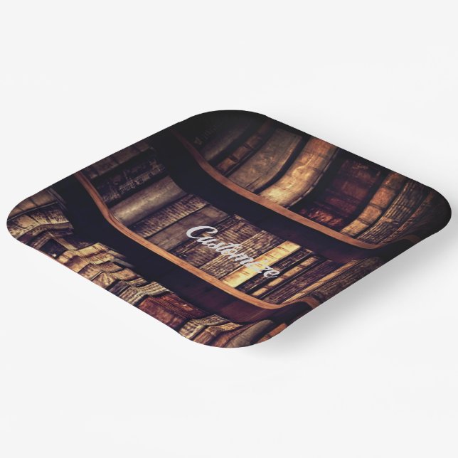 Rustic Bookshelves Background Paper Plate (Angled)