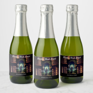 Rustic Bookshelves Background Sparkling Wine Label