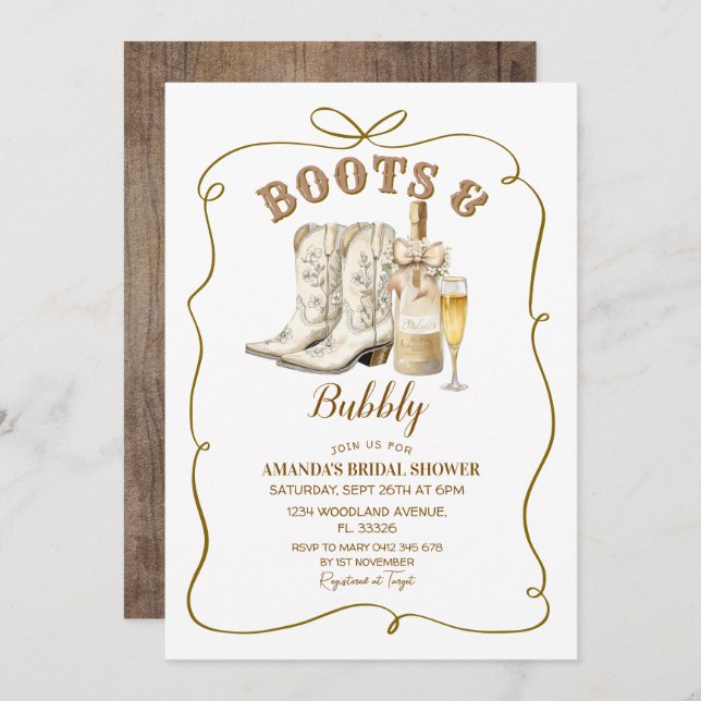 Rustic Boots and Bubbly Bridal Shower Invitation (Front/Back)