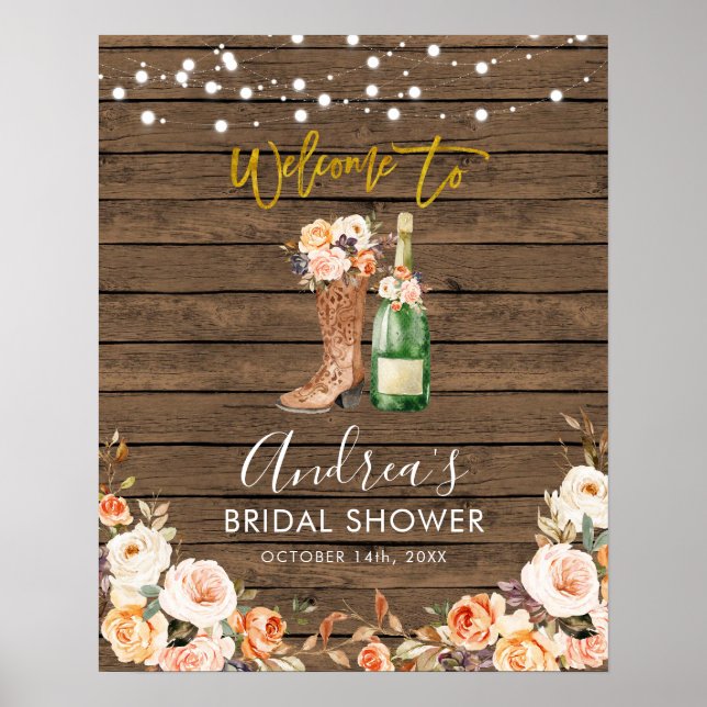 Rustic Boots and Bubbly Bridal Shower Welcome Sign (Front)
