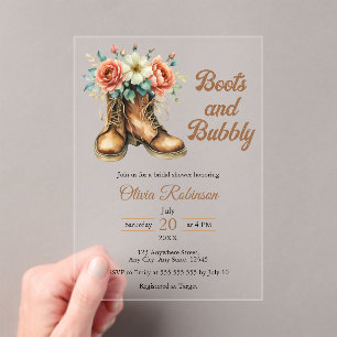 Rustic Boots and Bubbly Western Bridal Shower  Acrylic Invitations