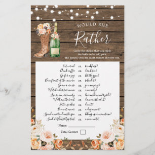 Rustic Boots & Bubbly Would She Rather Game