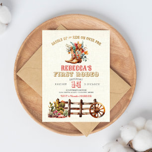 Rustic Boots Cowgirl 1st Rodeo Birthday Invitation