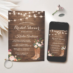 Rustic Boots Cowgirl Western Bridal Shower Invitation