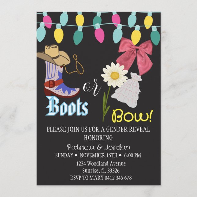 Rustic Boots or Bows Gender Reveal Invitation (Front)