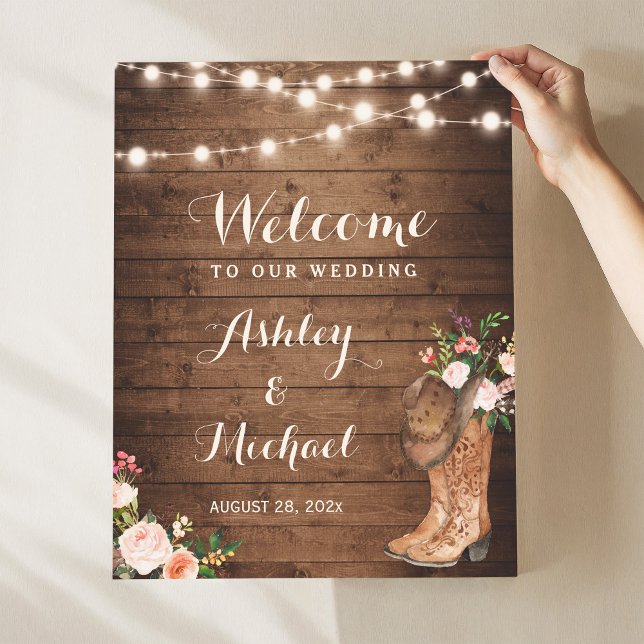 Rustic Boots String Lights Floral Wedding Sign (Creator Uploaded)