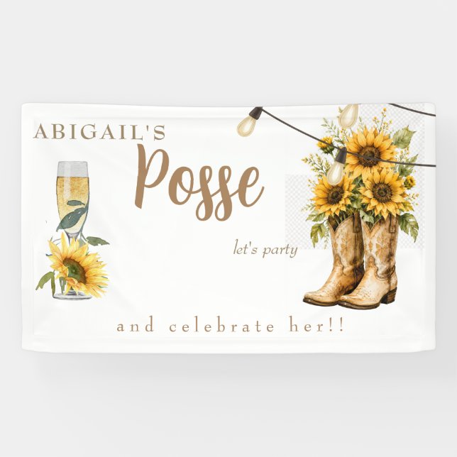 Rustic Boots Sunflowers Lights Bachelorette Banner (Horizontal)
