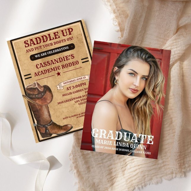 Rustic Boots Western Cowboy Graduation  Invitation (Creator Uploaded)