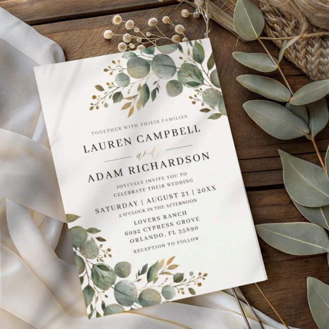 Rustic Botancial Eucalyptus Greenery Wedding Invitation (Creator Uploaded)
