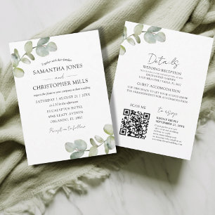 Rustic Botancial Eucalyptus QR Code Wedding Invitation